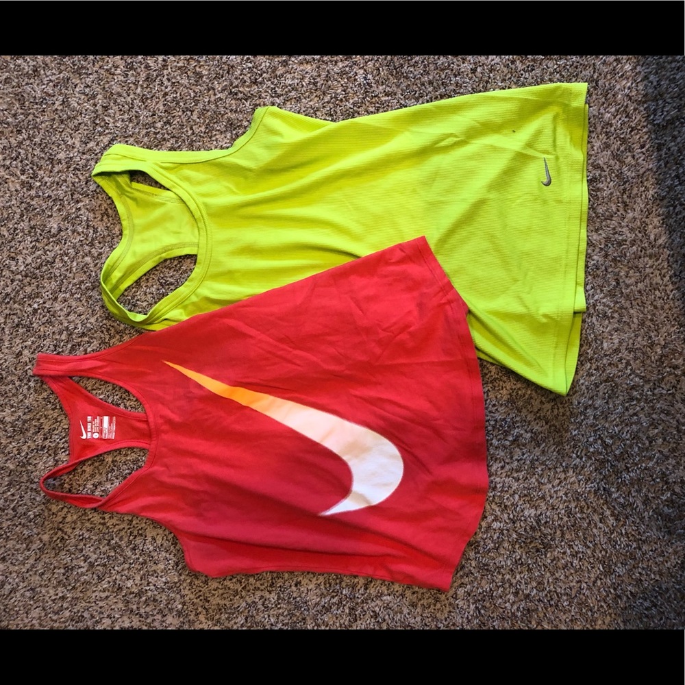 Nike tank tops pink and green